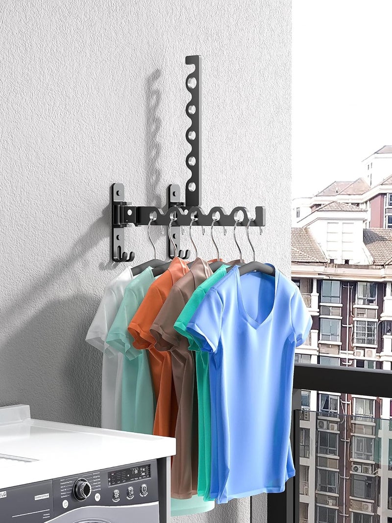 Dr.DJ Wall Hanger for Clothes, Coat Hanger Wall Mounted Matte Black Retractable Clothes Drying Organizer Rack Garment Hooks Aluminium Folding Indoor Wall Space Saver (2 Racks) Black - Image 4